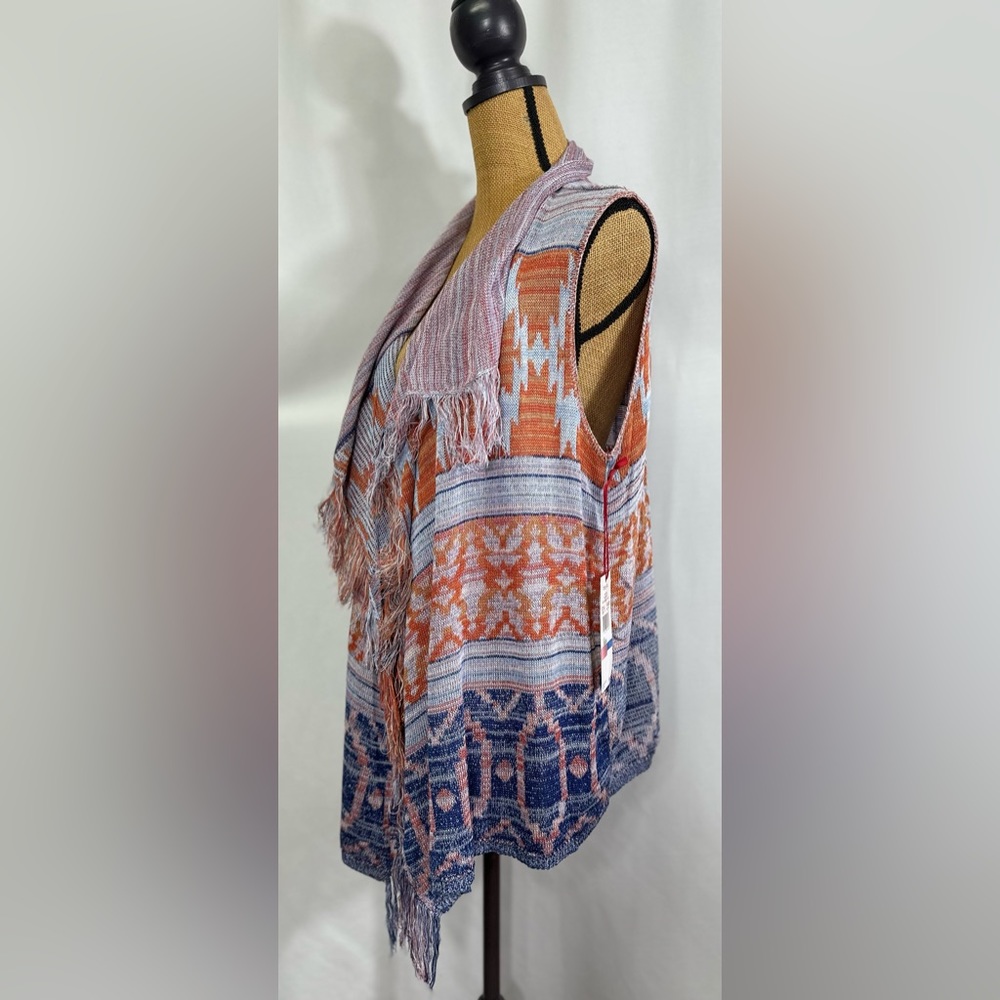 NWT Ruby Rd. Multicolor Open Front Fringe Vest- Size XL - Picture 2 of 8
